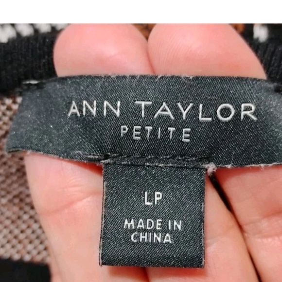 Ann Taylor Plaid Knit Sweater Dress 3/4 Sleeve Black Brown White Women's Size PL - Picture 5 of 6